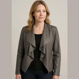 Zara Faux Leather Drape Front Jacket